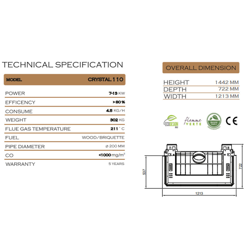A-caminetti CRYSTAL 110 PREMIUM - Focar Șemineu 3 laturi vitrate