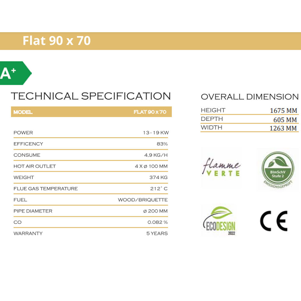 A-caminetti FLAT 90X70 - Focar Șemineu cu ușă verticală