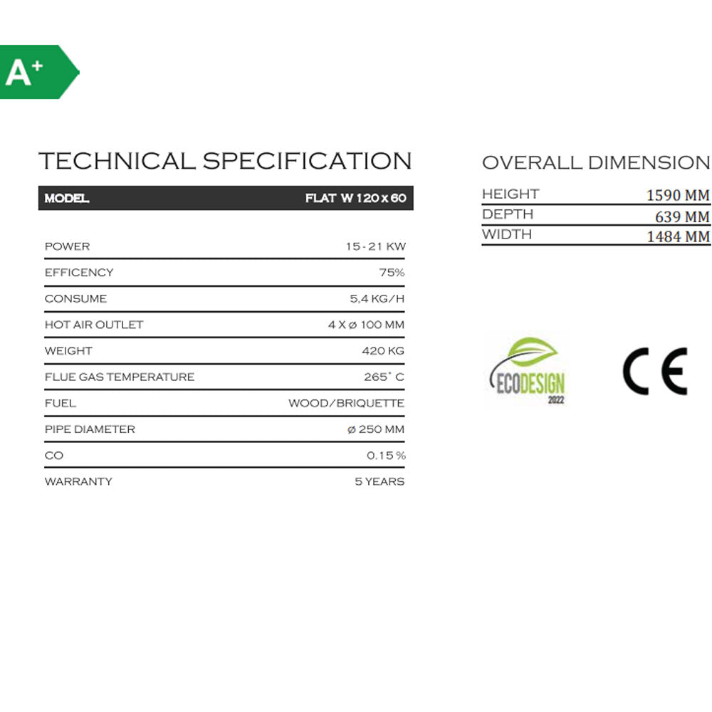 Focar Șemineu Tunel A-Caminetti FLAT W 120x60 | 15-21kW | DESCHIDERE DUBLĂ | VERMICULITĂ | RANDAMENT 75% | GARANȚIE 5 ANI