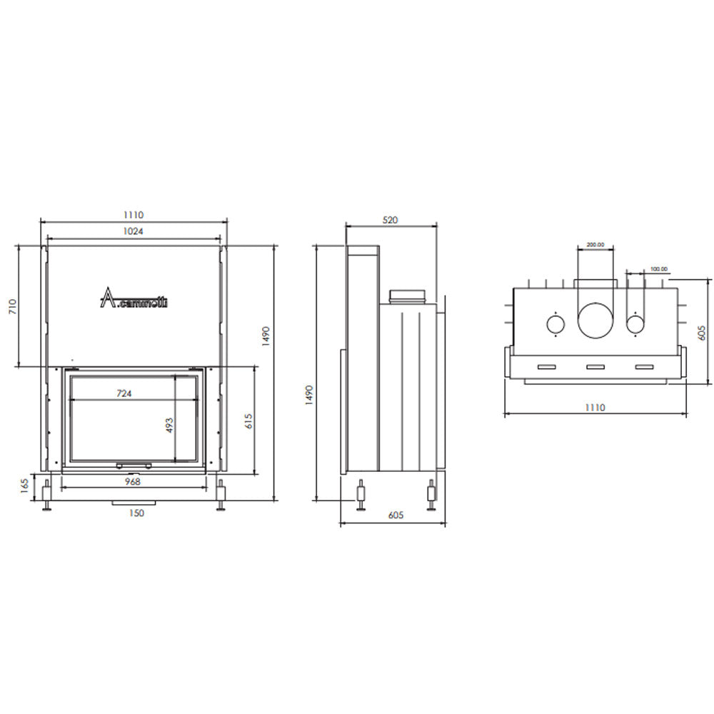 A-caminetti FLAT 75X50 - Focar Șemineu cu ușă verticală