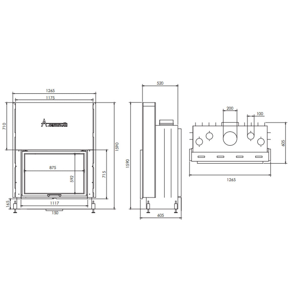A-caminetti FLAT W 90X60 - Focar Șemineu cu ușă verticală