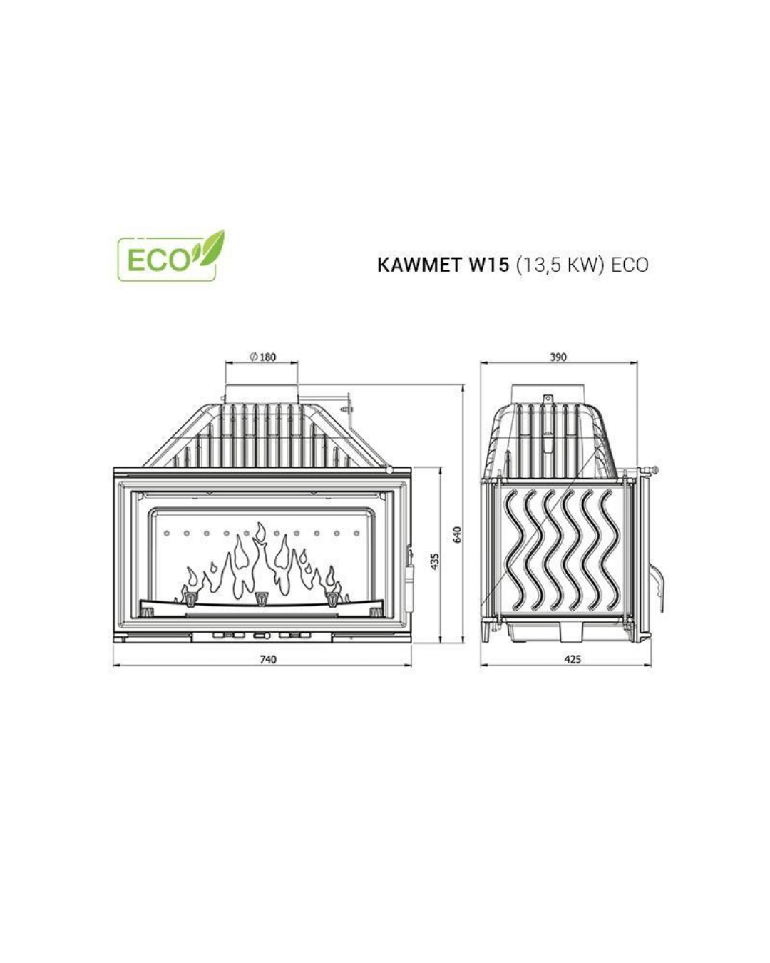 Kawmet W15 - 13,5kW Focar șemineu fontă
