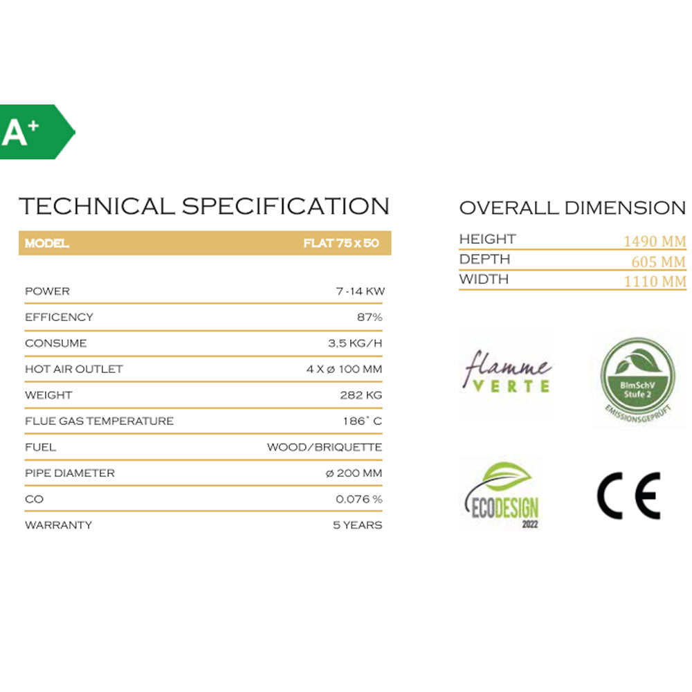 A-caminetti FLAT 75X50 - Focar Șemineu cu ușă verticală