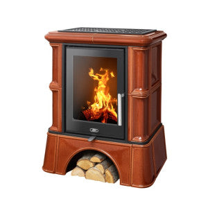 Sobă Teracotă ABX Exclusiv Bavaria cu Plintă | 3,5-9kW | GEAM DREPT | 5 CULORI | EVACUARE SUPERIOARĂ/POSTERIOARĂ