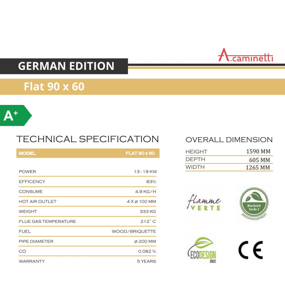 A-caminetti FLAT 90X60 - Focar Șemineu cu ușă verticală