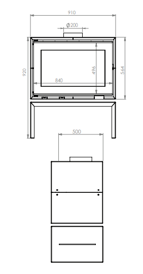 A-caminetti Tunnel 90 - șemineu freestanding cu 2 fețe