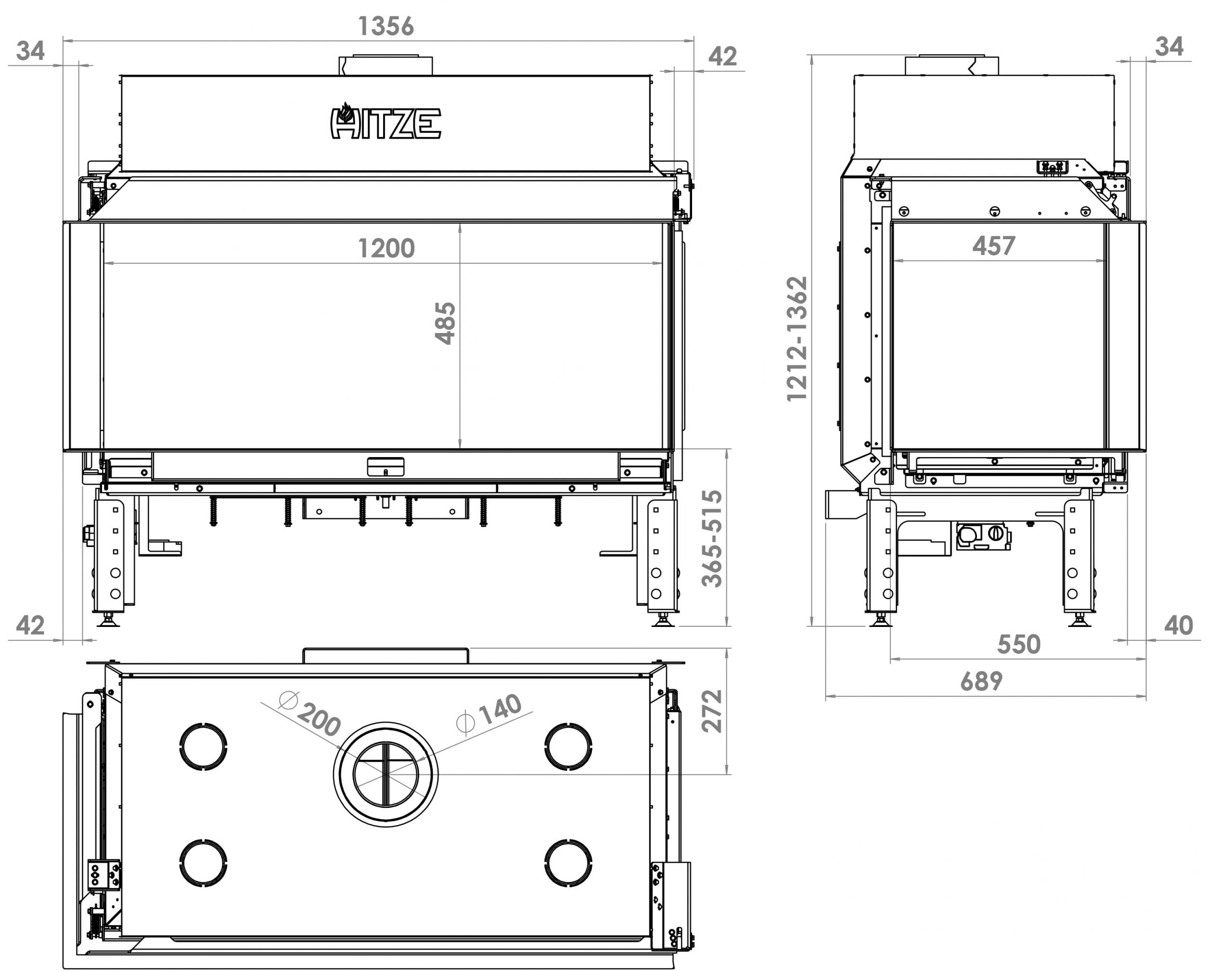 Focar șemineu pe gaz Hitze Calma 120L Sticlă stânga