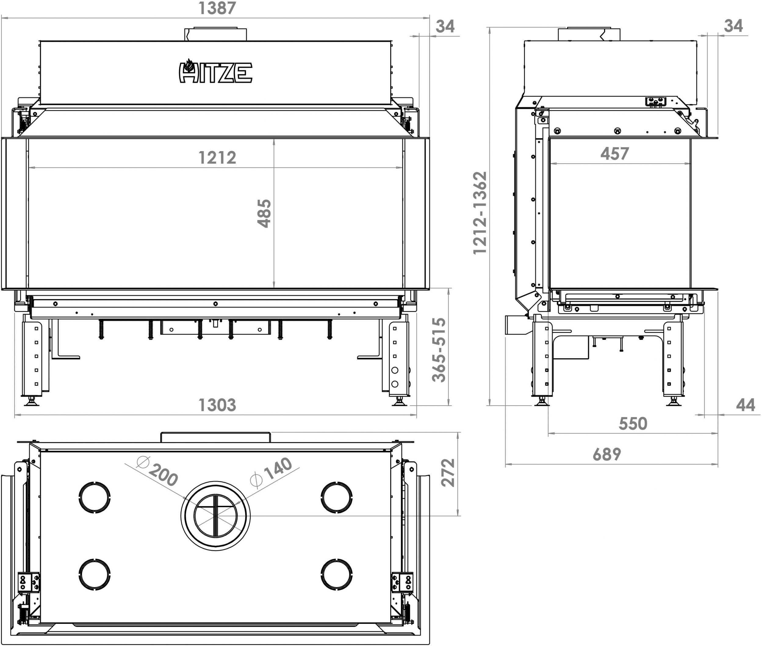 Focar șemineu pe gaz Hitze Calma 120TC Trei laturi vitrate
