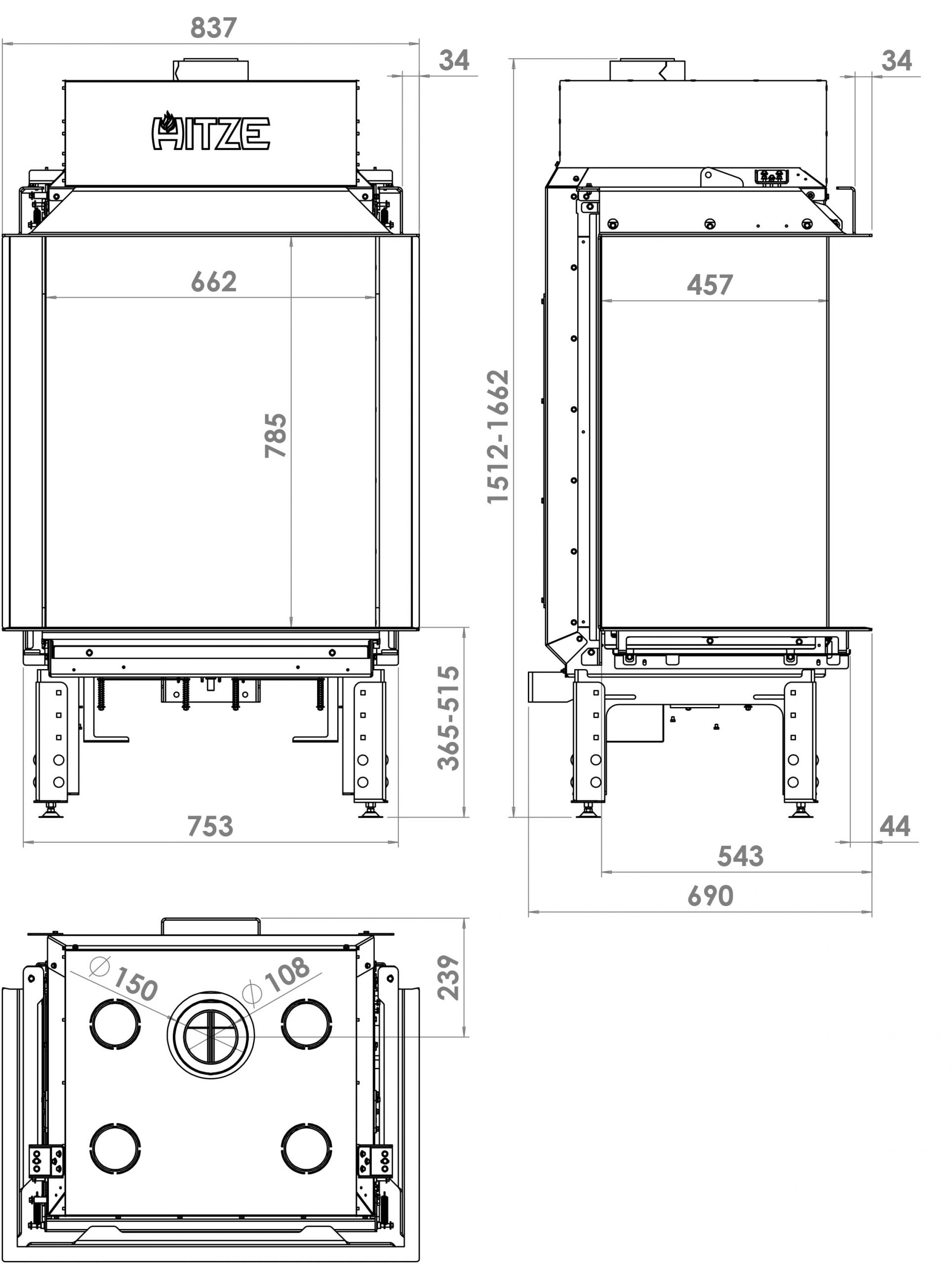 Focar șemineu pe gaz Hitze Calma 65TC Trei laturi vitrate