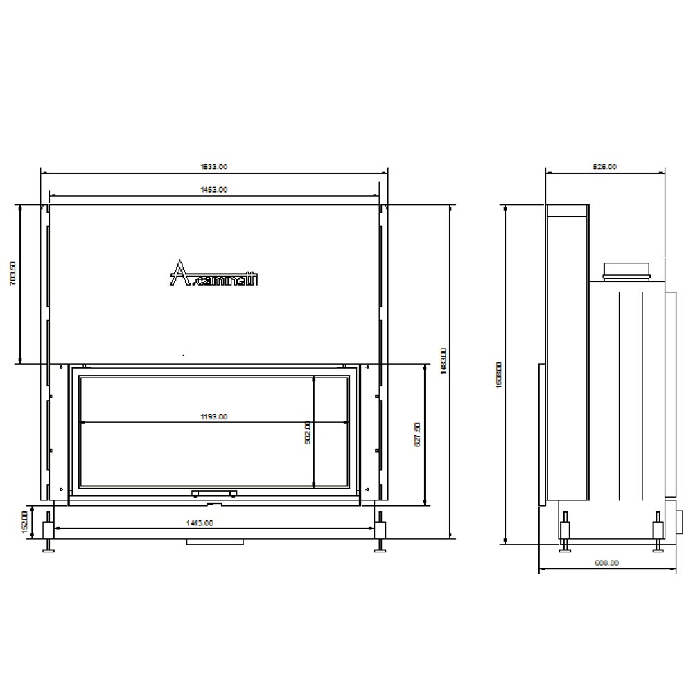 A-caminetti FLAT 120X50 - Focar Șemineu cu ușă verticală