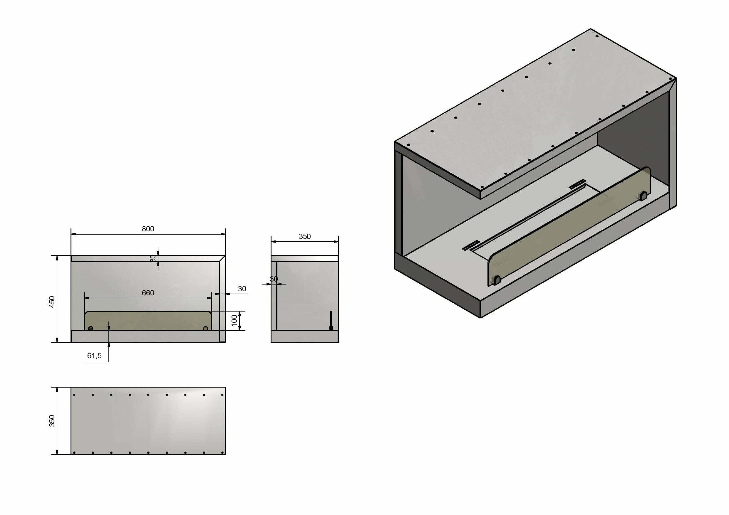 Șemineu bioetanol Infire Inside L/R 800 Vers.2