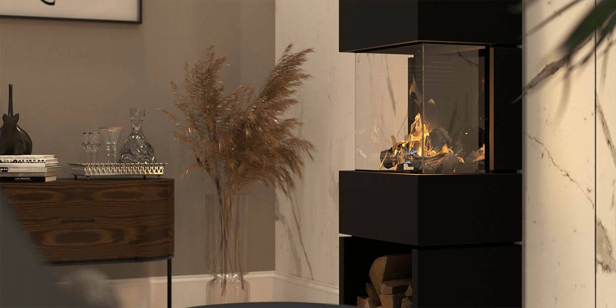 Focar șemineu pe gaz Hitze Calma 65L Sticlă stânga