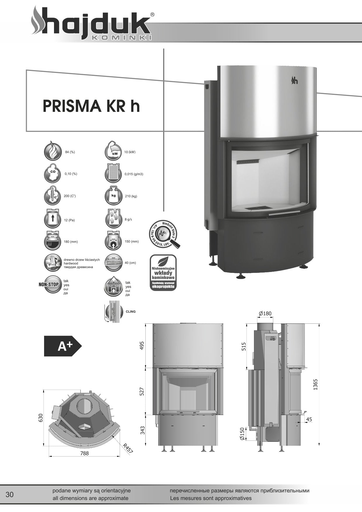 HAJDUK Focar samota cu geam rotund PRISMA KR h