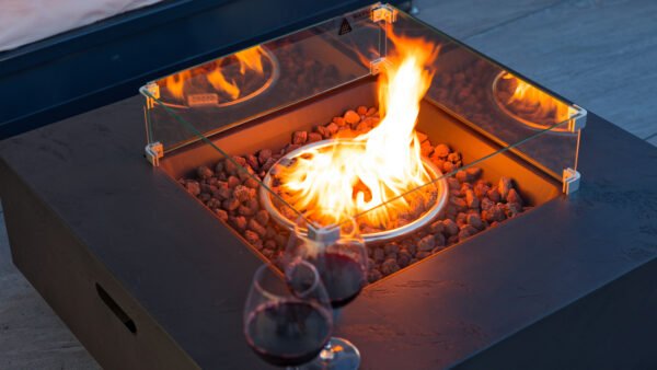 Masă cu Foc Flavo PureFlame 96cm | COMPACTĂ | GAZ | ANTRACIT | Sticlă