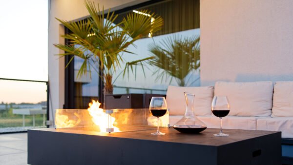 Masă cu Foc Embera PureFlame 169cm | METAL TEXTURAT | GAZ | Gri sau Negru