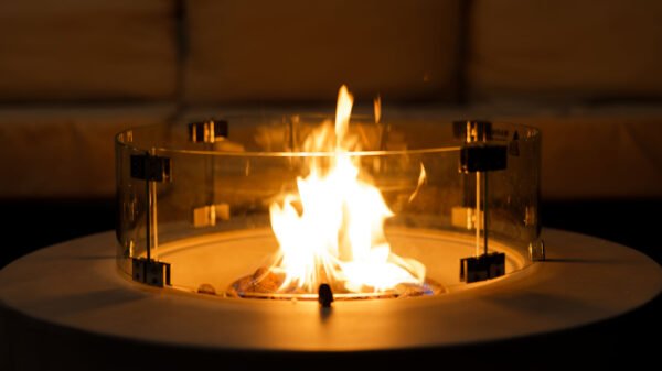 Masă cu Foc Aether PureFlame 83.5cm | ROTUNDĂ | GAZ | BETON | Alb Mat