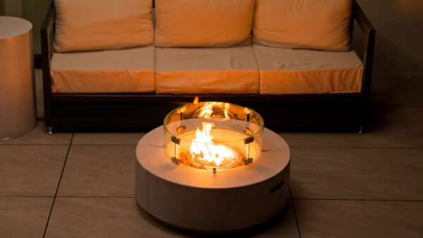 Masă cu Foc Aether PureFlame 83.5cm | ROTUNDĂ | GAZ | BETON | Alb Mat