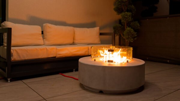 Masă cu Foc Aether PureFlame 83.5cm | ROTUNDĂ | GAZ | BETON | Alb Mat