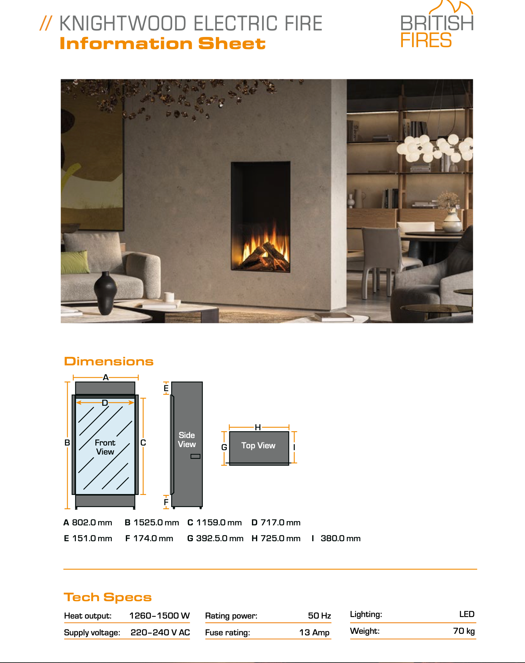 Semineu electric inalt, BritishFires, Knightwood