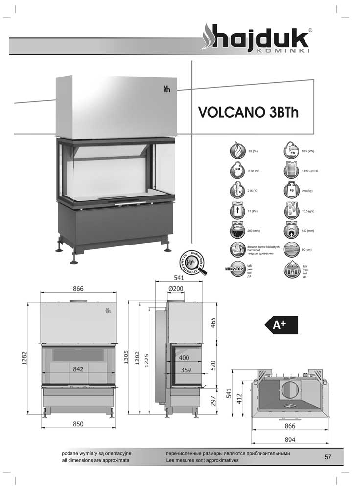 HAJDUK Focar samota cu 3 geamuri Volcano 3BTh