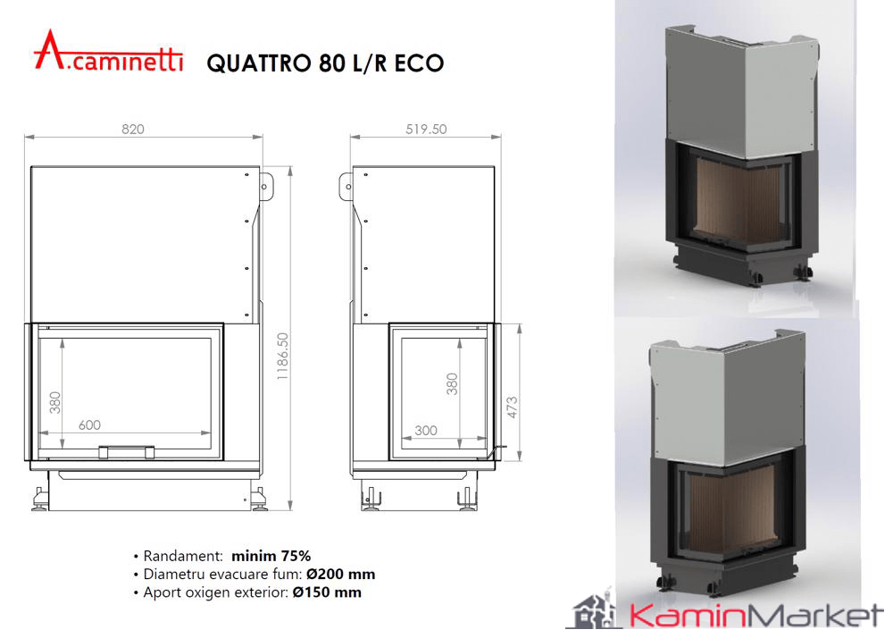 A-caminetti QUATTRO MAX ECO - Focar Șemineu 2 laturi vitrate