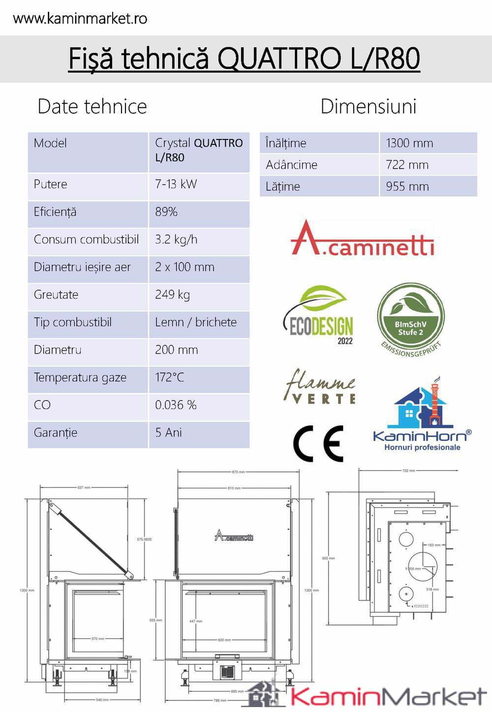A-caminetti QUATTRO L/R - Focar Șemineu 2 laturi vitrate Stânga/Dreapta