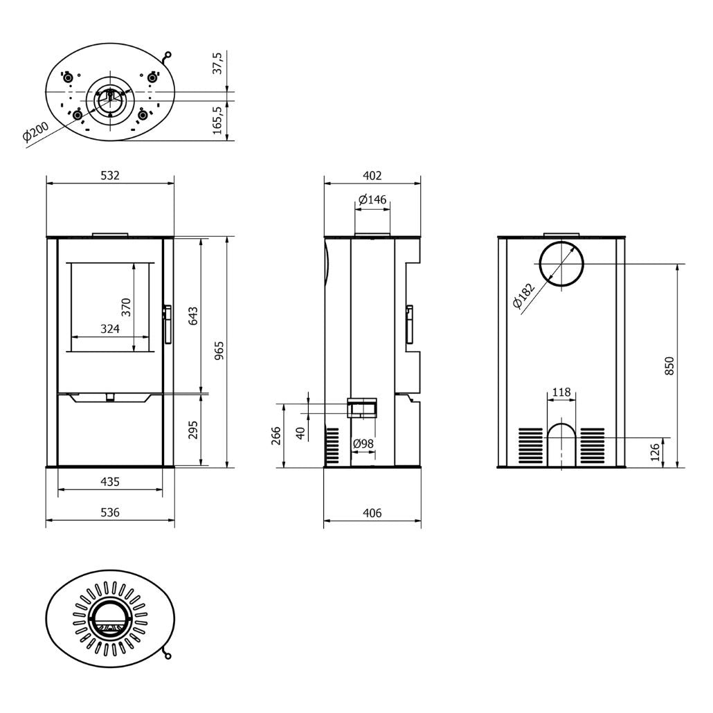 Sobă Oțel Torven ILDNORD 7kW 104kg | RANDAMENT 81% | STICLĂ PANORAMICĂ | A