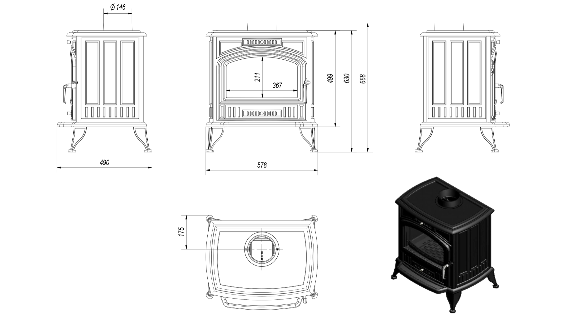 Sobă K6 KRATKI 8-11kW 118kg | Randament 70% | PEREȚI DUBLI | A