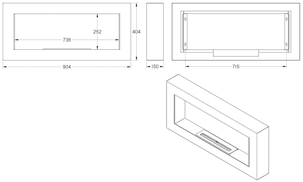 Șemineu bioetanol UNIFLAM 90x40cm BOX Negru Mat