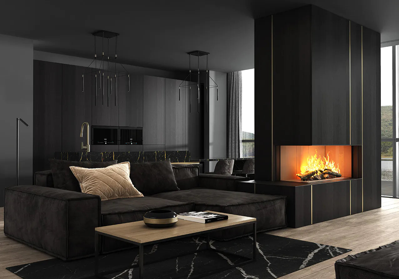 Focar șemineu pe gaz Hitze Calma 120L Sticlă stânga