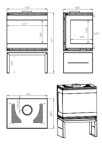 A-caminetti Scandinavian 65 - șemineu freestanding cu 3 fețe