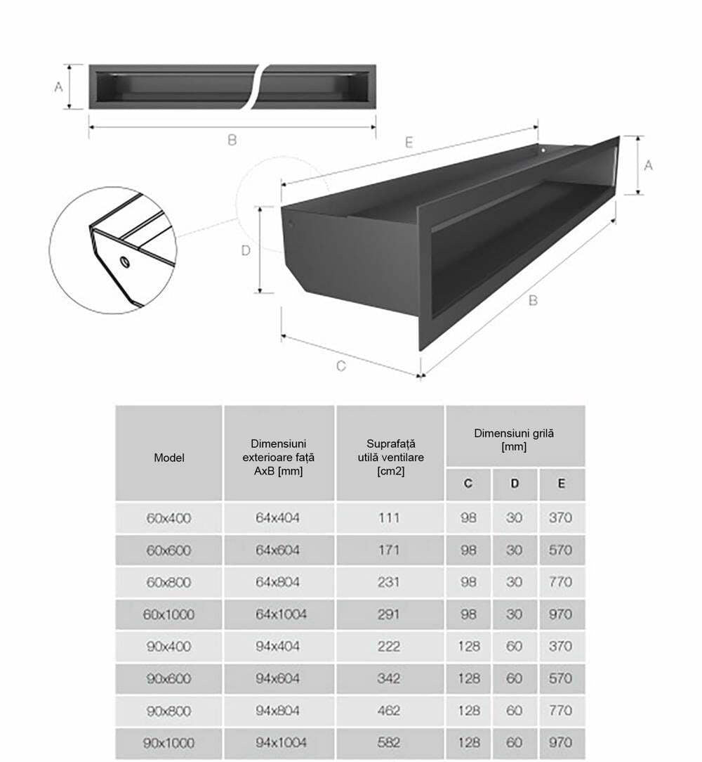 Grilă șemineu LUFT 9x40