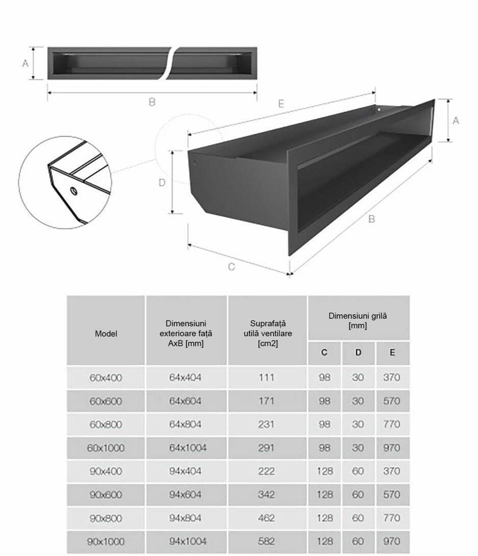 Grilă șemineu LUFT 9x60