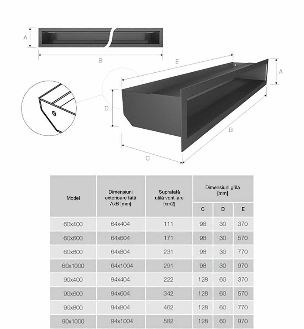 Grilă șemineu LUFT 9x80