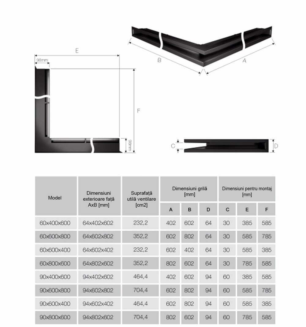 LUFT TD 6x60x40 Grilă șemineu pe colț