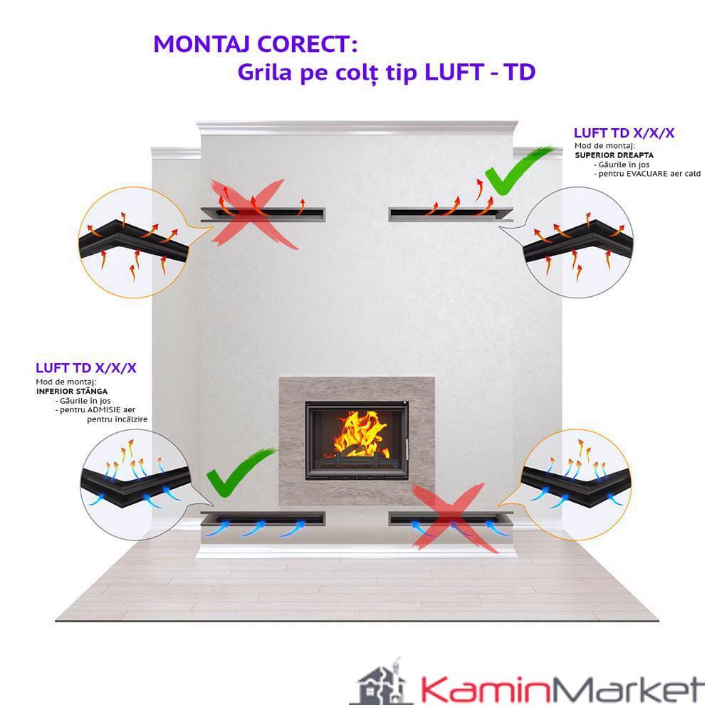LUFT TD 9x60x40 Grilă șemineu pe colț