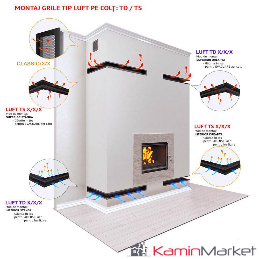 LUFT TD 9x60x40 Grilă șemineu pe colț