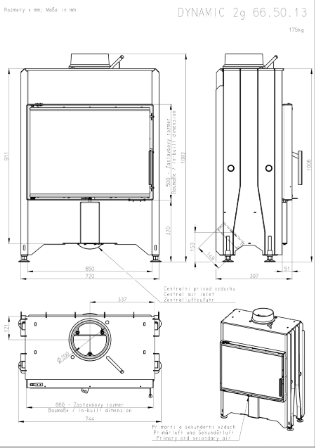 Focar semineu lemne, 6.2 kW, geam triplu, otel si fonta D2M13