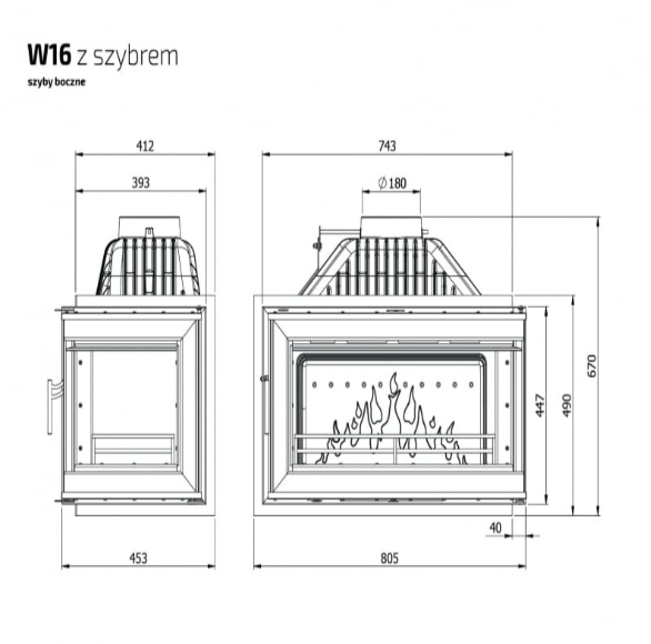 Semineu Pe Lemne Fonta Kawmet W16 PB – 14,7kW Sticla Dreapta