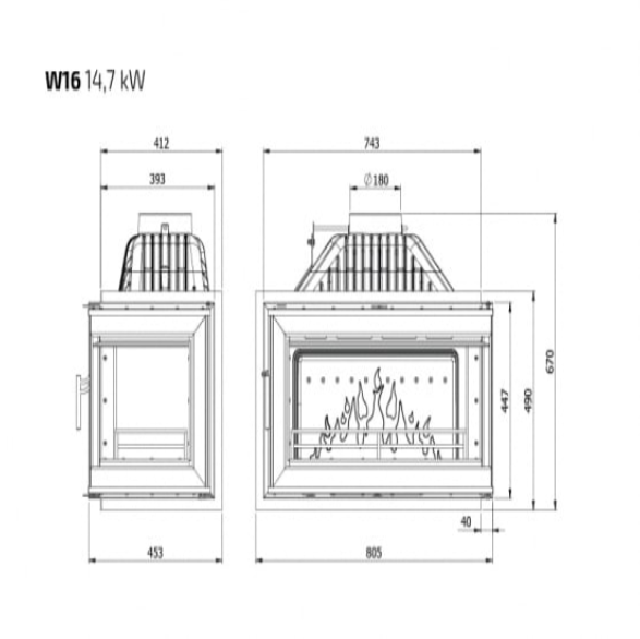 Semineu Pe Lemne Fonta Kawmet W16 LB – 14,7kW Sticla Stanga
