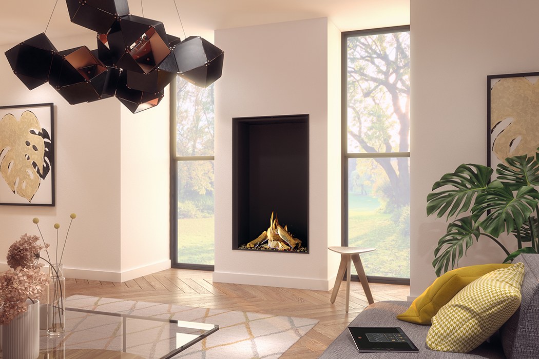 DRU Maestro 75 Tall Eco Wave încastrat într-un perete alb, fără placarea neagră de deasupra
