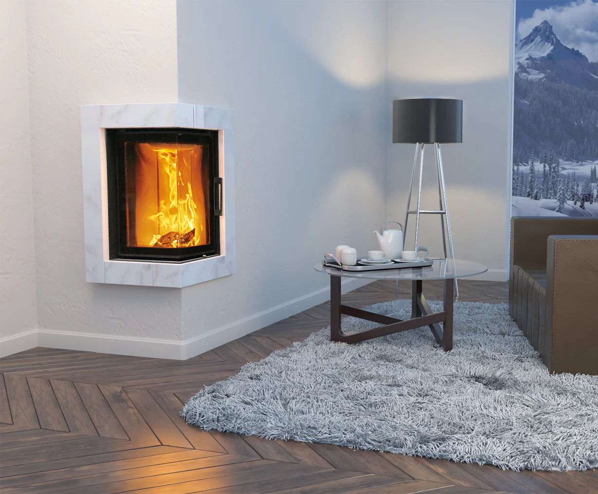 semineu electric - 7 Idei de Decor Sezonier pentru un Șemineu de Colț Modern în 2026