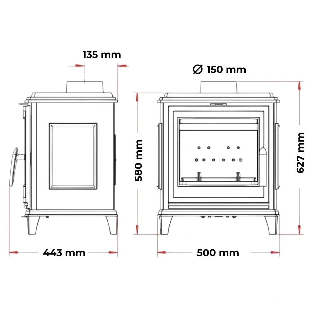 Sobă Fontă Sedan INVICTA 5-7.5kW 84kg | VERMICULITĂ | Ardere 8h | A
