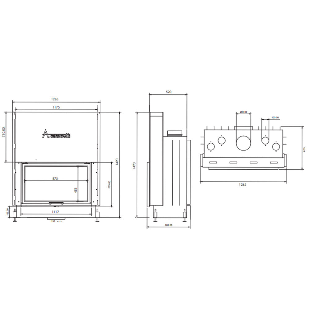 A-caminetti FLAT W 90X50 - Focar Șemineu cu ușă verticală