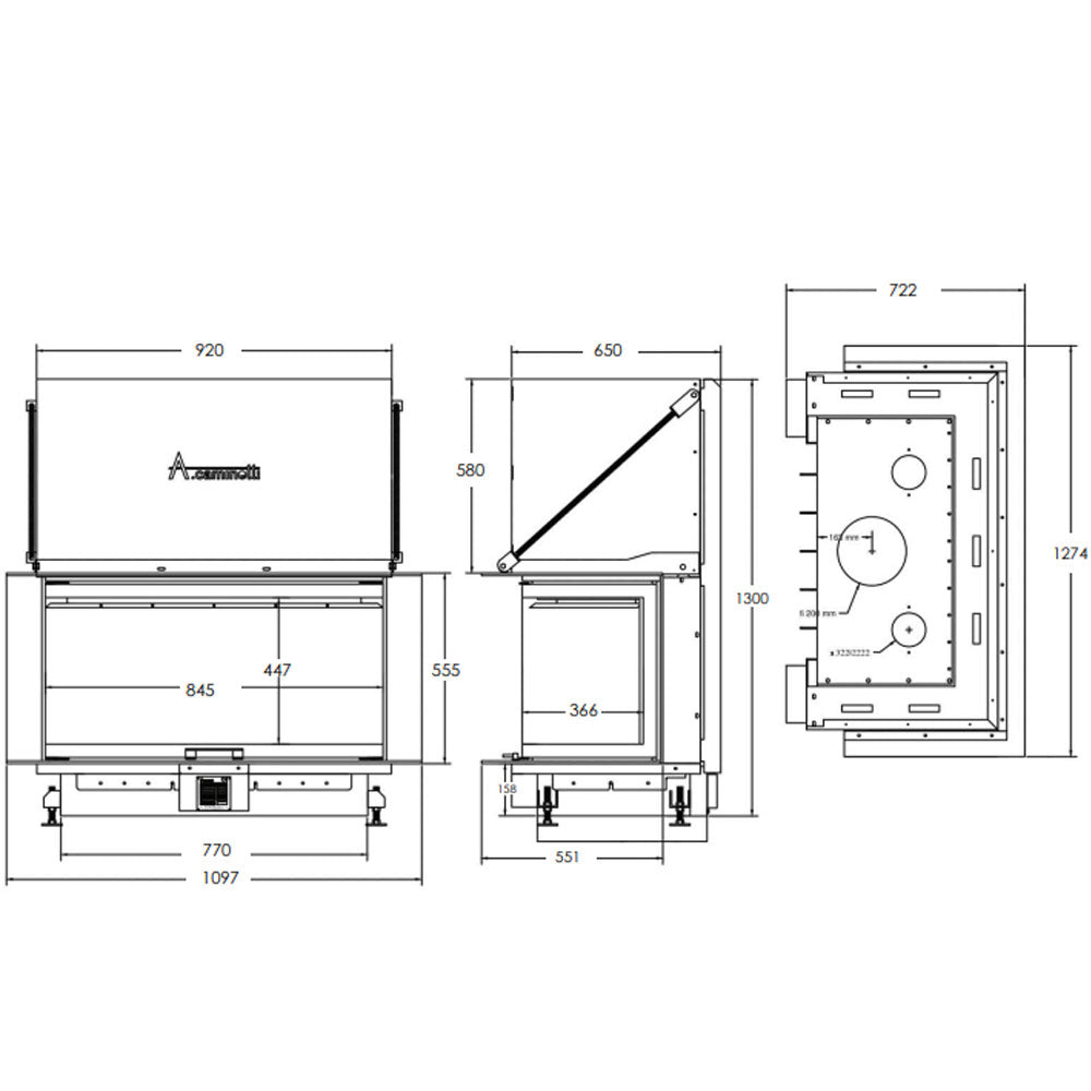 A-caminetti CRYSTAL 90 MAX - Focar Șemineu 3 laturi vitrate