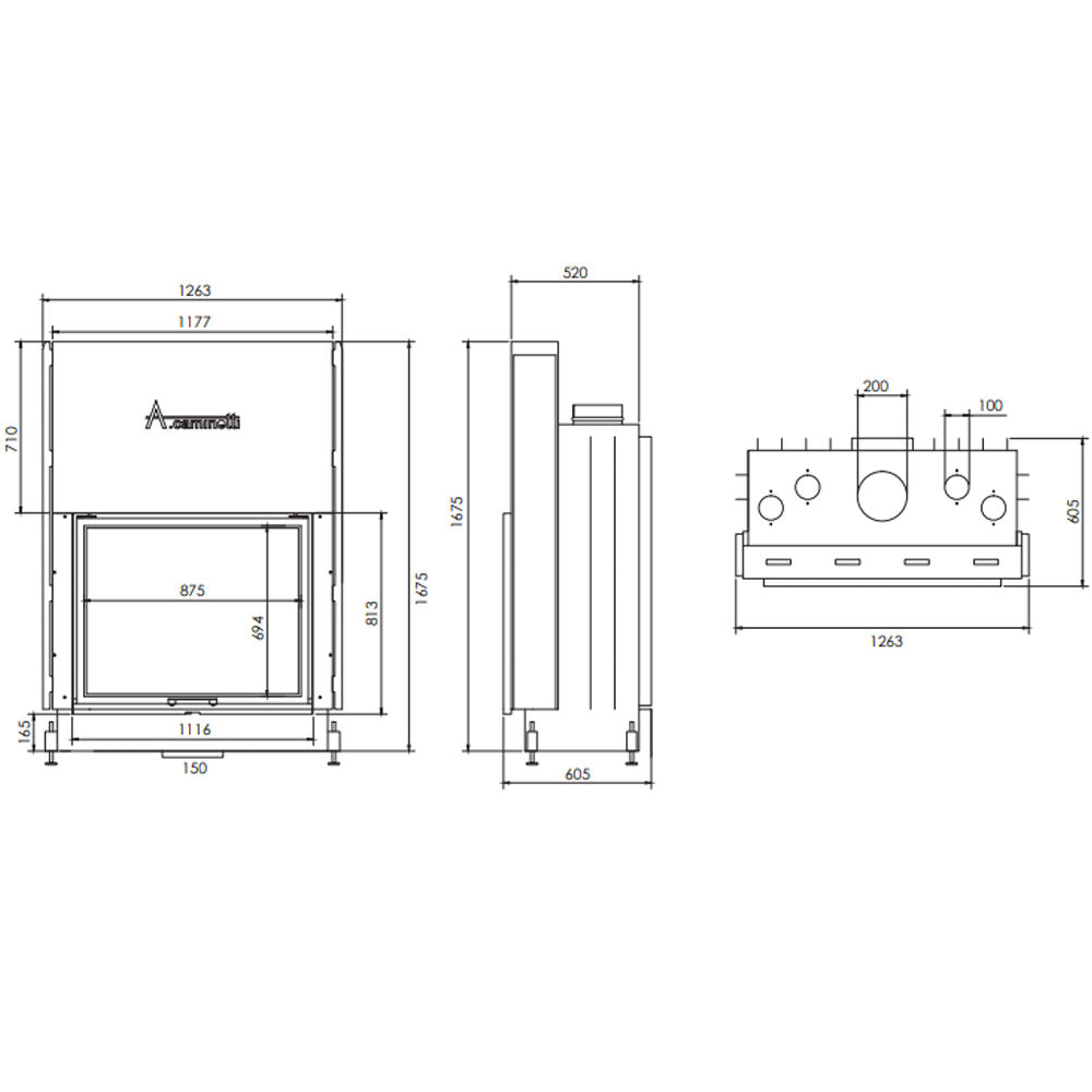 A-caminetti FLAT 90X70 - Focar Șemineu cu ușă verticală