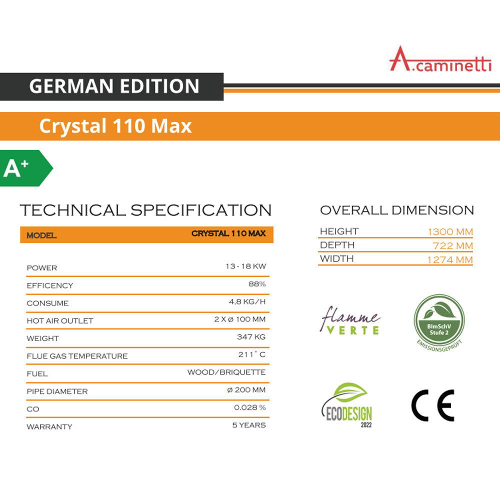 A-caminetti CRYSTAL 110 MAX - Focar Șemineu 3 laturi vitrate