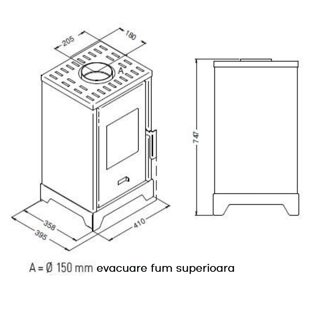Sobă Luma 5-6kW Eva Calor | RANDAMENT 85.5% | TRIPLĂ COMBUSTIE | A+