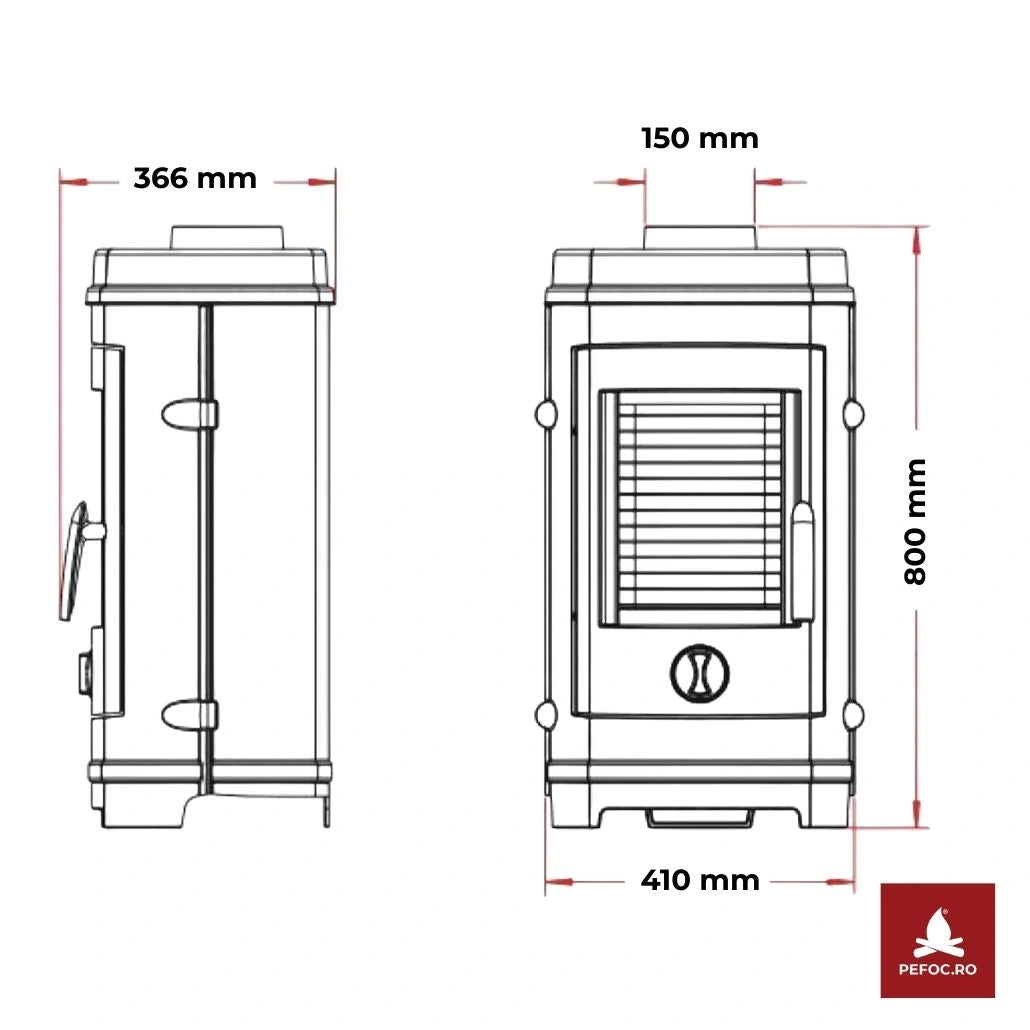 Sobă Fontă Remilly 7-10.5kW 66kg | Randament 78% | Ardere 8h | A