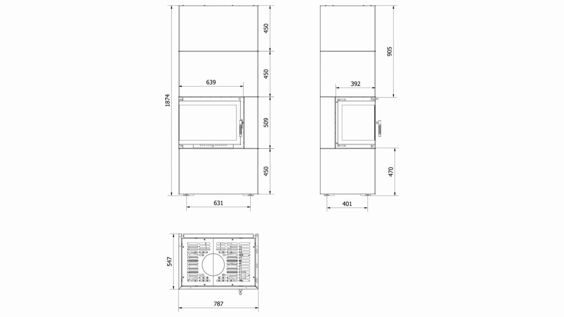 SIMPLE BOX stanga negru - semineu complet